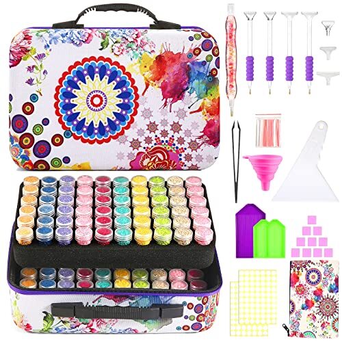 MACTING Diamond Painting Accessories, 120 Slots Diamond Art Accessoires met 5D Diamond Painting opbergdozen, draagbare kraal opslag met pennen en lade Tools Kit voor DIY Art Craft