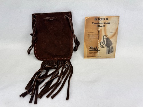 Vintage Tandy Sioux Leather Pouch with Fringe 4190 with Instruction Sheet