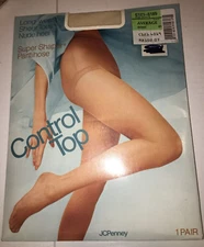 WOMENS BONE BEIGE CONTROL TOP  JC PENNY PANTYHOSE NYLONS STOCKINGS SIZE AVERAGE