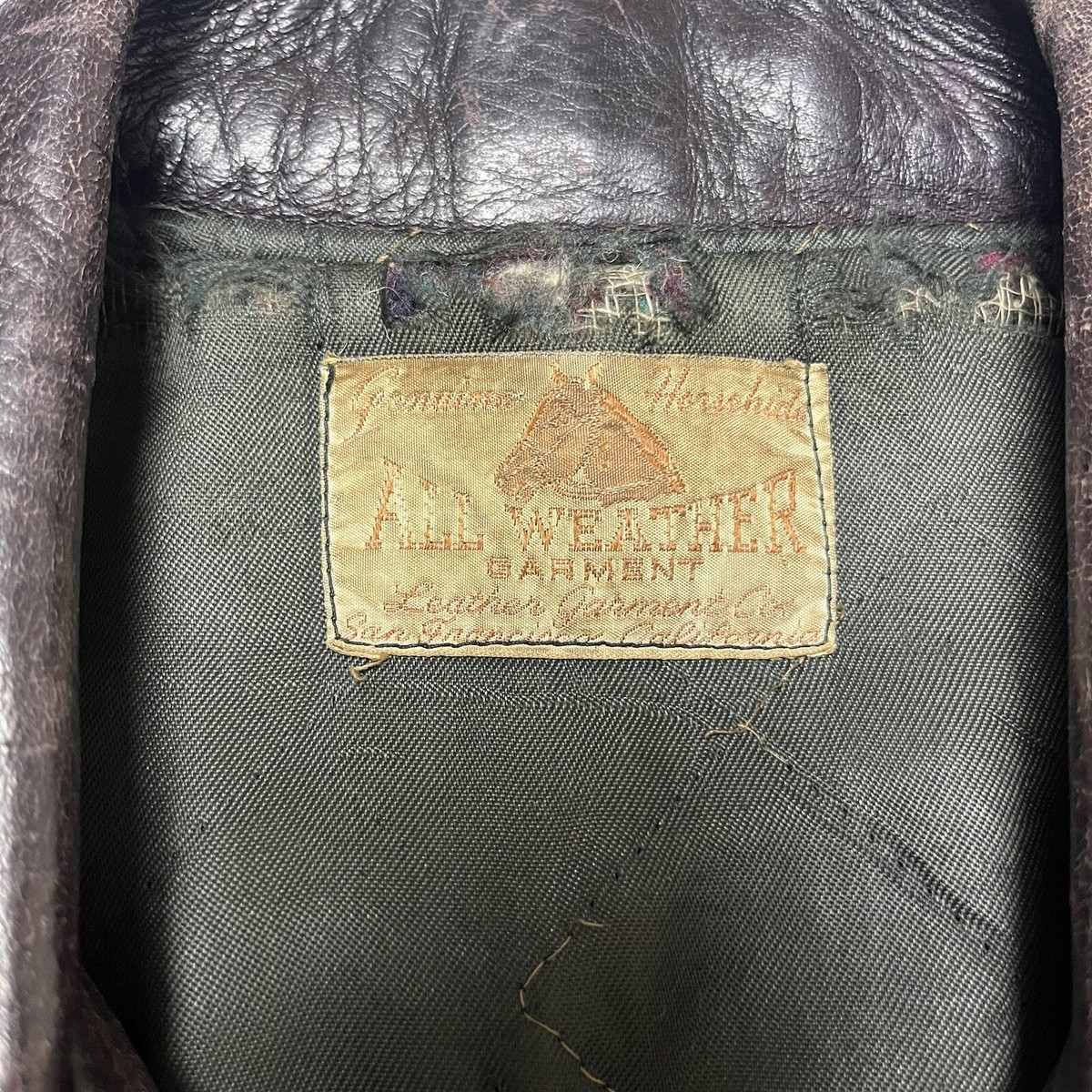 VINTAGE 50s All Weather Garment BROWN HORSEHIDE LEATHER A-2 JACKET