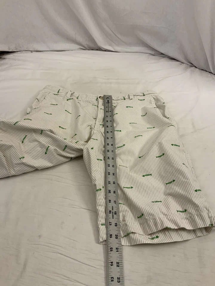 Pantalones Cortos Izod 32 Blanco Marrón Rayas 100% Algodón Espina de Pescado YGI N2-123 Foto 4 de 4