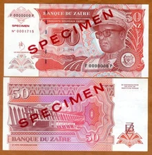 SPECIMEN, Zaire, 50 NZ 1994, P-59s (59) UNC
