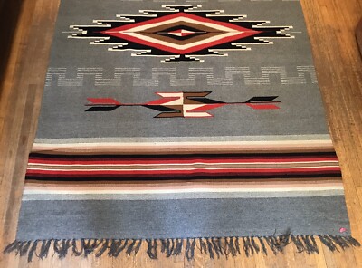 Vintage Chimayo Rug, Eye Dazzler Design, Gray/Red/White, 81
