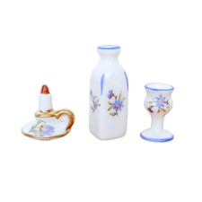 Vintage Limoges Porcelain Miniature Set, Dollhouse Candlestick, Carafe  Glass