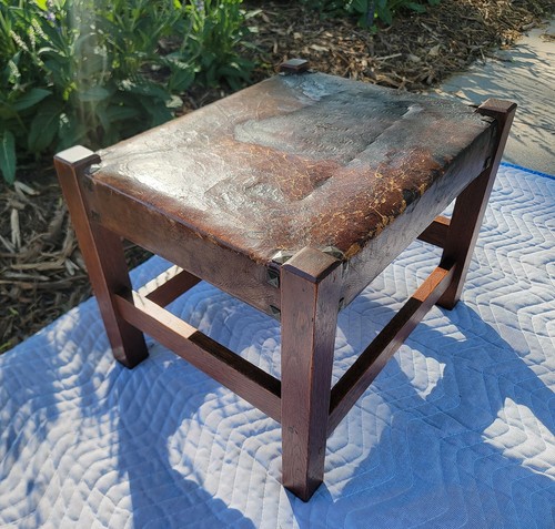 Antique GUSTAV STICKLEY Foot Stool/Ottoman #300 - Arts & Crafts - All Original - Picture 6 of 24