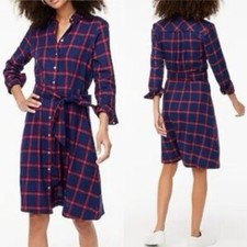 J Crew Tie-waist flannel shirtdress
