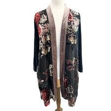 Mystree Burnout Velvet Kimono Wrap Shawl L Green Boho Art To Wear Festival