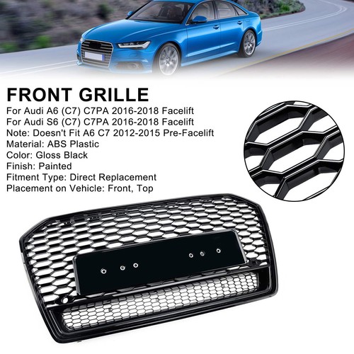 RS6 Style Honeycomb Mesh Front Grill Grille Fit Audi A6 S6 C7 2016-2018 Black ZT - Picture 2 of 16
