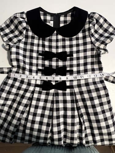 Vintage Bonnie Jean Girls Dress Gingham Peter Pan Collar 80s Black Velvet Size 7 - Picture 7 of 10