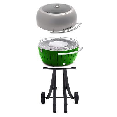 LotusGrill Smokeless Barbecue for Outdoor Dining with Glass Lid Cover and Stand