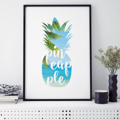 JUNIWORDS Poster mit Rahmen ''Pineapple Beach'' Geschenk Geburtstag DIN A4 A3 A2 
