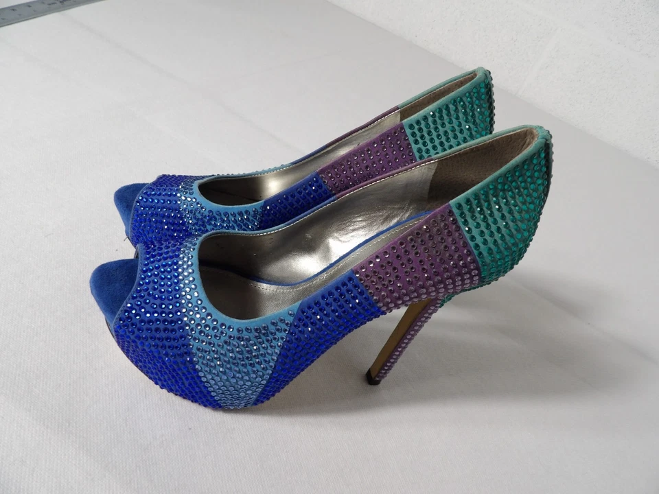 Zapatos de salón Enzo Angiolini talla 6 azul tonal stilleto estrás punta abierta colorido azul Foto 2 de 4
