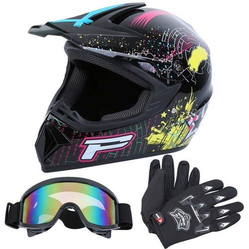 Kinder Erwachsene Motocross Helm Integralhelm + Cross Brille + Handschuhe - Bild 2 von 18