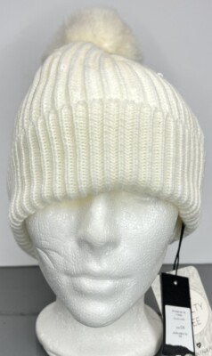 Bonnet BCBG à Pompon Faux Fur - Taille Unique - Couleur Gris Multi - Tricot Acrylique - Porté Une Fois