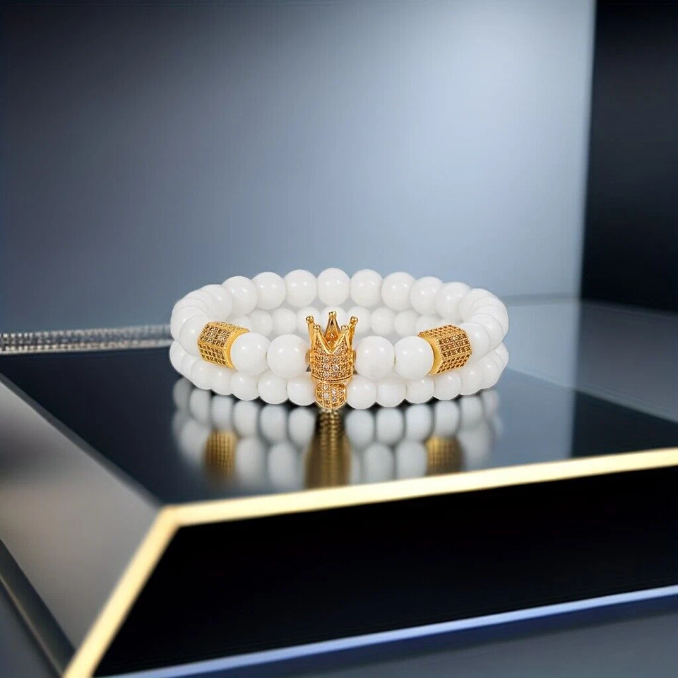 Conjunto de pulsera de jade blanco limpio simple de moda para hombre con incrustaciones de cobre Foto 3 de 4