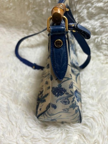 GUCCI Interlocking G Flora Bamboo Shoulder Bag Blue Very Rare Authentic - Picture 10 of 19