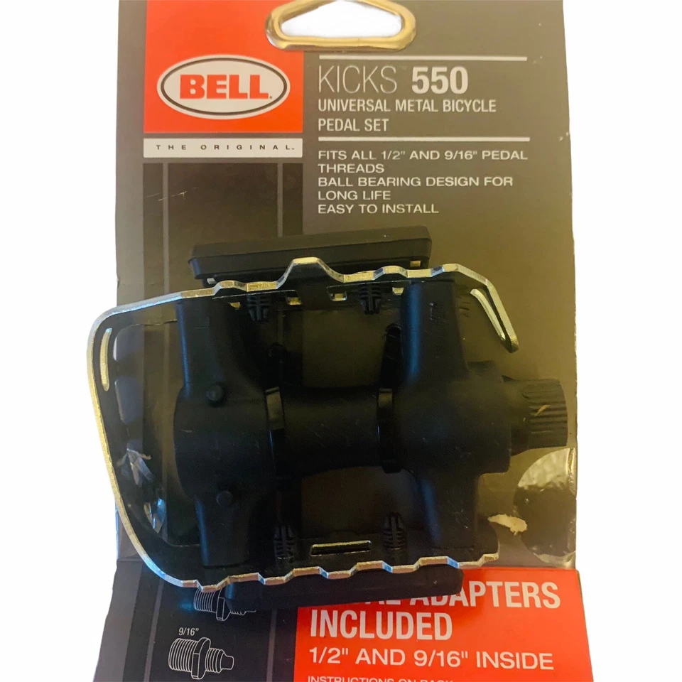 BELL KICKS 550 УНИВЕРСАЛЬНЫЙ МЕТАЛЛИЧЕСКИЙ ВЕЛОСИПЕД ПЕДАЛИ КОМПЛЕКТ ПОДХОДИТ ДЛЯ ВСЕХ 1/2 «9/16» РЕЗЬБЫ НОВЫЙ - Изображение 2 из 3