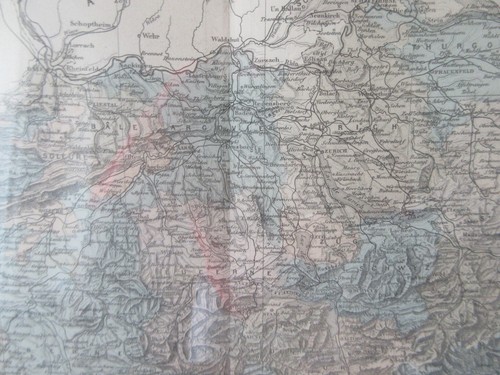 Antique Vintage Framed, Under Glass & Matted Map of Switzerland Suisse Paris - Picture 5 of 6