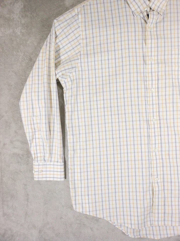 Lands End Shirt Men's 17-34 Button Up Long Sleeve Non Iron Yellow Plaid Casual - Image 4 of 4