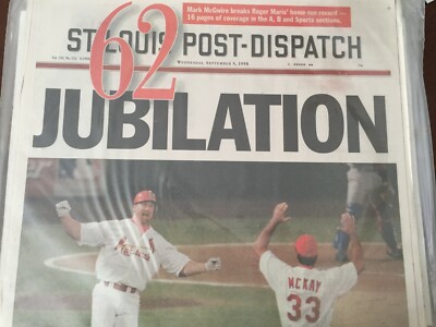 MARK MCGWIRE 62 HOME RUNS 1998 NEWSPAPER ST LOUIS POST DISPATCH Souvenir edition