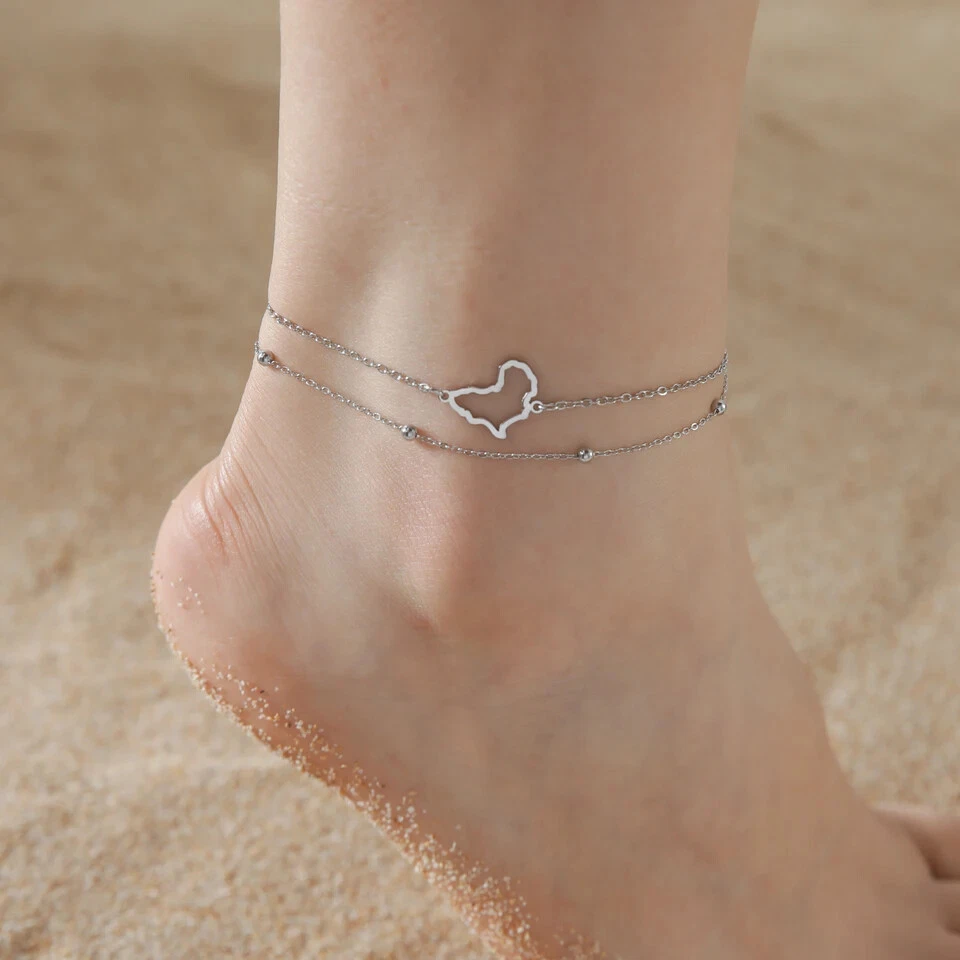 Tornozeleira mapa da África ouro aço inoxidável corrente dupla para joias femininas de verão - Imagem 2 de 4