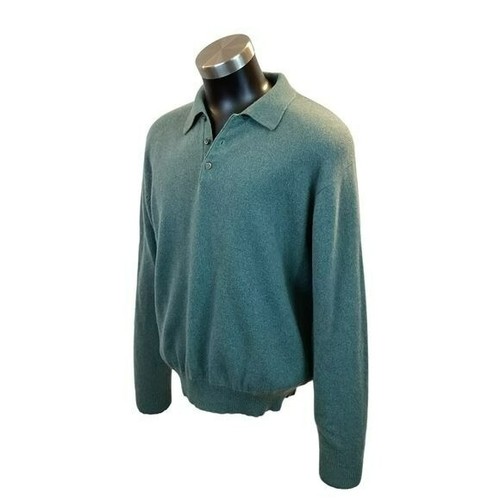 Woods & Gray Mens Large 100% Cashmere Three Button Sweater Dusty Green - Picture 2 of 10