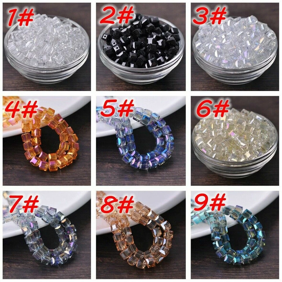 Cube Faceted Crystal Glass Loose Spacer Beads Lot 3mm 4mm 6mm 8mm 10mm 14mm - Image 2 of 4