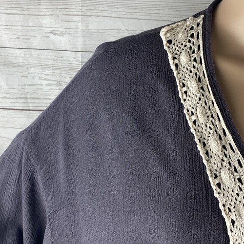 Knox Rose Cover Up XS Slate Purple Ivory Crochet Trim Fringe Bohemian 100% Rayon - Picture 3 of 12
