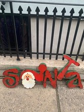 Vintage Metal Santa Lawn Sign 3 1/2 Foot 