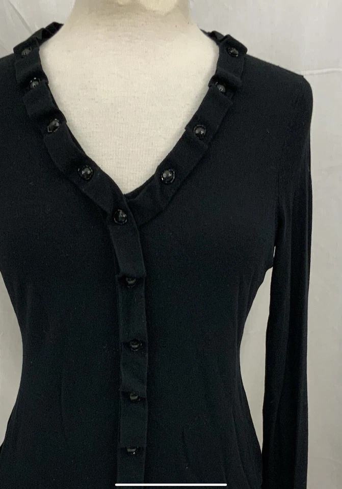 Etcetera 衬衫 S 码黑色 V 领粘纤羊毛尼龙长袖 YGI V1-395 — 第 3/4 张图片