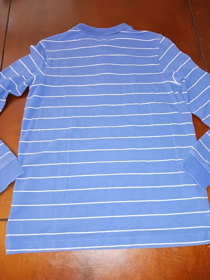 Lands End Polo Shirt Boys Large 14-16 Blue/White Striped Long Sleeve Preppy - Image 2 of 4