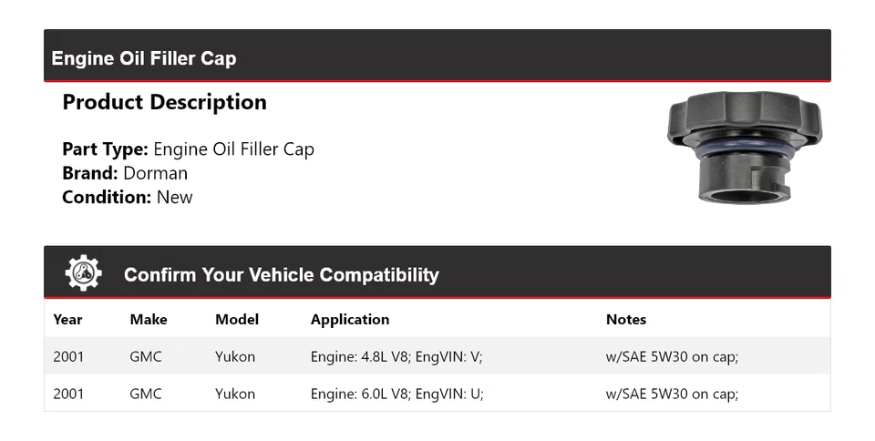 Tapa de llenado de aceite de motor GMC Yukon Dorman 2001 Foto 2 de 4