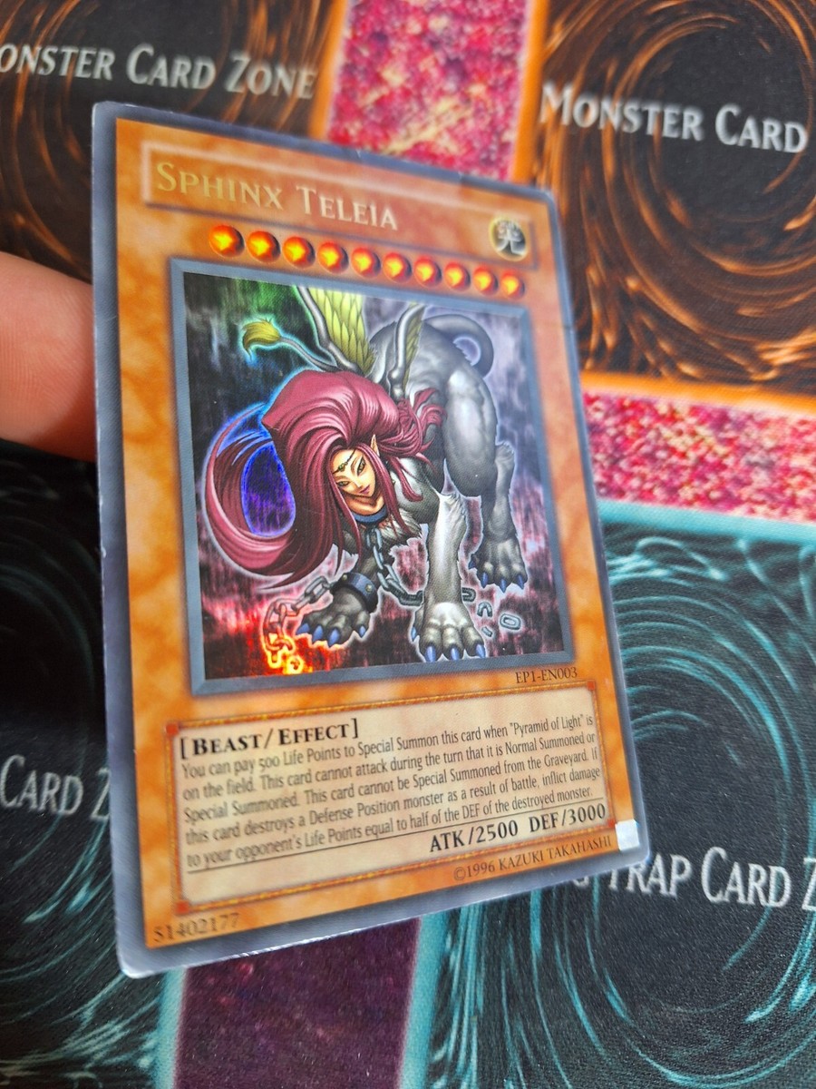 sphinx teleia yugioh card TCG Telia EPI-EN003 Ultra Rare Lightly Played This card cannot be Special Summoned except by paying 500 Life Points when both Andro Sphinx and Sphinx Teleia on your side of the field are destroyed at the same time Yu-Gi-Oh Sphinx Teleia Grade 8.5