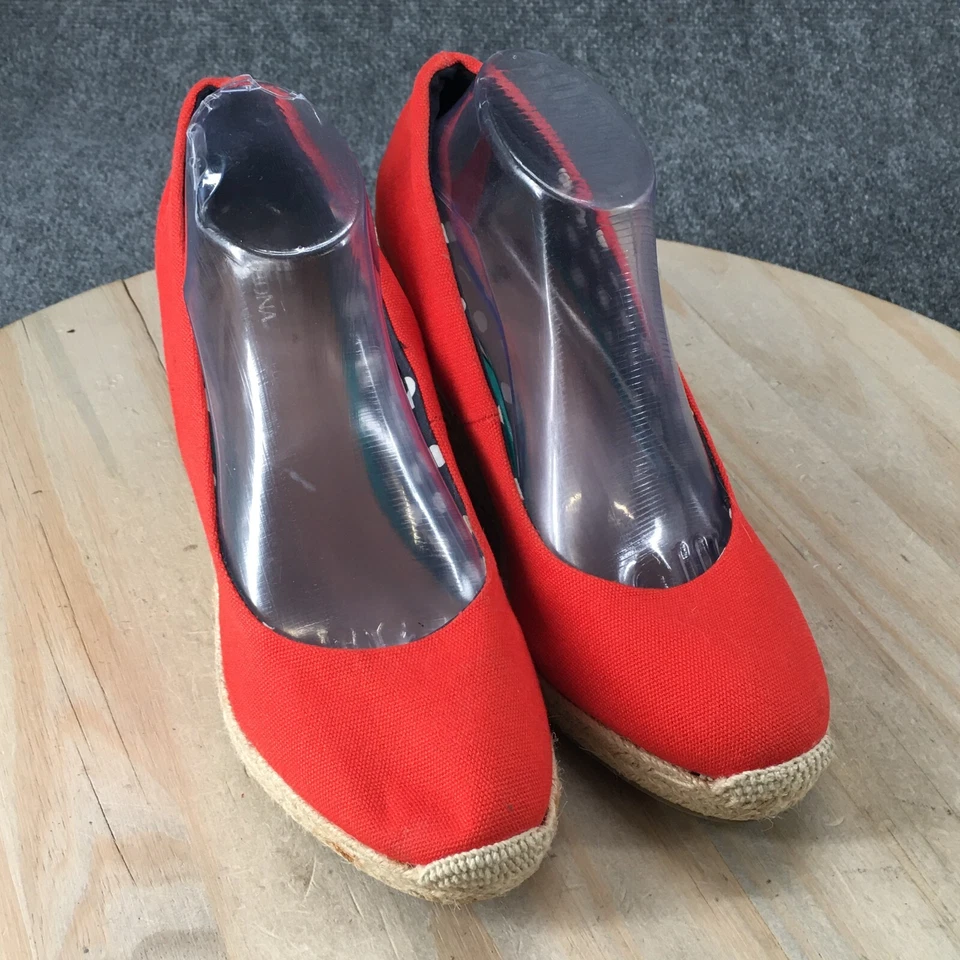 Merona Heels Womens 10 Espadrille Platform Wedge Pump Slip On Red Fabric Casual - Image 3 of 4