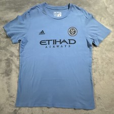 NY City Adidas Blue Soccer T-shirt Youth Boy&rsquo;s Sz L #7 DAVID VILLA