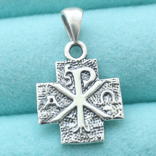 925 Sterling Silver Alpha Omega Cross Pendant F Necklace Greek Christian Symbol