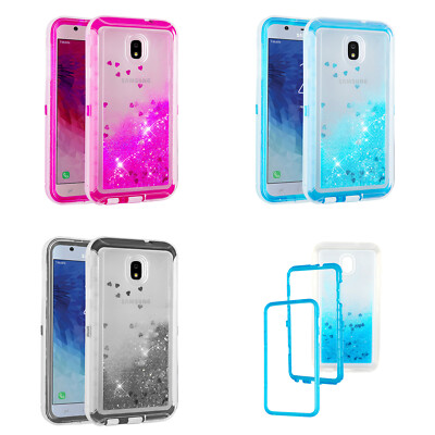 For Samsung J7 Case Hybrid Sparkly Floating Liquid Glitter Bling Girls Cute Case