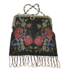 New ListingBeautiful Antique Micro Beaded Purse Art Deco Rose Flowers Black Red