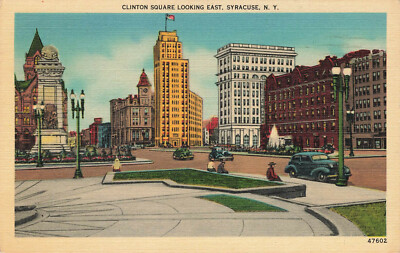 CLINTON SQUARE LOOKING EAST POSTCARD SYRACUSE NY NEW YORK 1930s