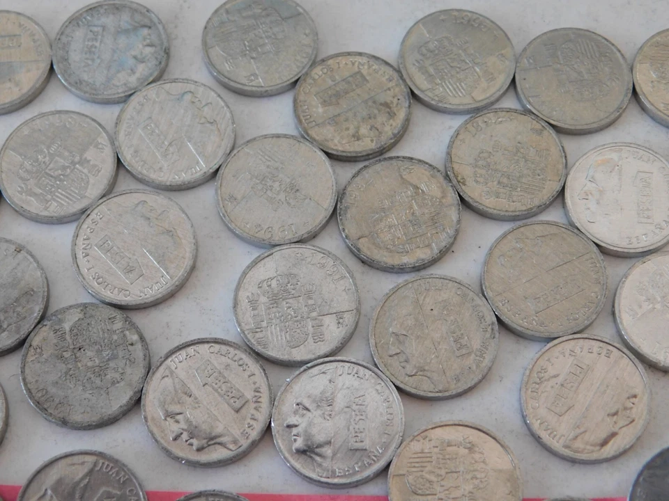 LOT MINI pièces de monnaie ESPAGNOLE ESPAGNE peseta PESETAS aluminium CARLOS alu - Photo 4/4