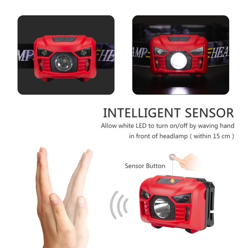Rechargeable LED Headlamp Head Torch Flashlight Motion Sensor Red+White Light AU - Picture 5 of 13