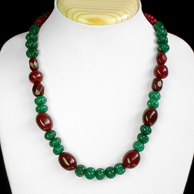 SUPERB MARVELLOUS 344.00 CTS EARTH MINED RUBY & EMERALD BEADS NECKLACE STRAND