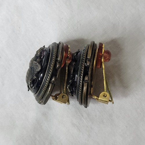 Orecchini Vintage Patrice Quadrato Tono Ottone Bumble Bee Insetto Smalto Nero Clip On - Foto 4 di 9