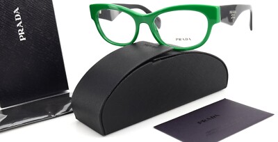 PRADA Brille VPR 13Q 54-18 SMP-1O1 140 Green Black Cateye Optic Milano +Case