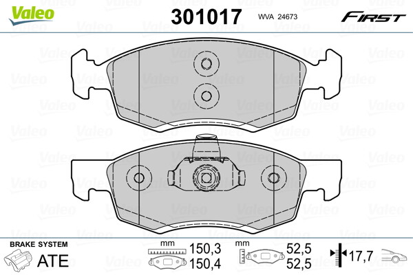 Plaquettes de frein Valeo 301017 pour frein à disque de berline