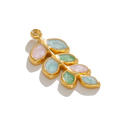 10PCS Gold Stainless Steel Enamel Leaf Charm Pendant for diy Jewelry Making 20mm - Picture 3 of 10