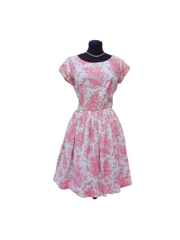 Vestido de Fiesta Rosa Años 60 Cóctel Vintage Formal Seda Toile PRECIOSO Talla S Foto 2 de 4