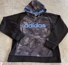 Adidas Boys Black Gray Blue Long Sleeve Hoodie Large 14-16