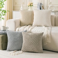 Set of 4 Neutral Decorative Throw Pillow Covers 24x24 Inch Corduroy Pillow Co...