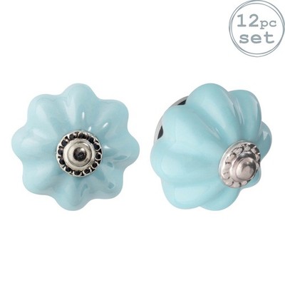 12x Blau Block 4.5cm Blumen Keramik Schubladenknöpfe Kabinett Schrank Türgriffe